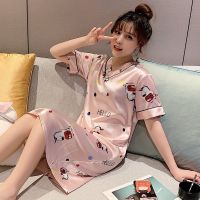 2021新款睡衣女夏短袖冰丝薄款加大码胖mm宽松可爱女生睡裙家居服