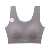 背心式运动内衣女防下垂防震跑步无钢圈聚拢收副乳睡眠胸罩|烟灰色 S码[适合70ABC]