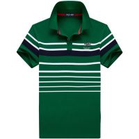 夏季衫男士短袖t恤条纹纯棉翻领宽松男装体恤上衣服t