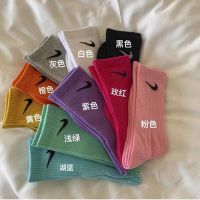 nk袜子女韩版春秋纯棉中筒纯色勾勾长筒情侣运动袜