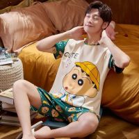 男士睡衣夏季纯棉短袖青少年男式夏天卡通薄款全棉加大家居服套装