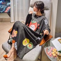 睡裙女春秋款纯棉长袖韩版时尚卡通学生可外穿长款过膝棉质家居服