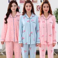 春秋季长袖睡衣女加大码可爱卡通套装开衫中年妈妈月子服家居服夏