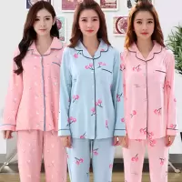 春秋季长袖睡衣女加大码可爱卡通套装开衫中年妈妈月子服家居服夏