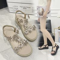 凉鞋女夏时尚外穿2021新款仙女风坡跟百搭一字带厚底罗马鞋ins潮