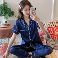 睡衣女夏冰丝短袖套装仿真丝加肥加大码胖mm女士宽松两件套家居服