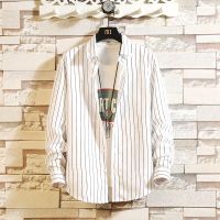 男士竖条纹长袖衬衫春季韩版修身男装休闲衬衣青年潮流薄款寸衣男