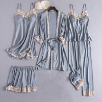 睡衣女夏季五件套装春秋款冰丝网红睡衣性感新款时尚迷人睡裙睡袍