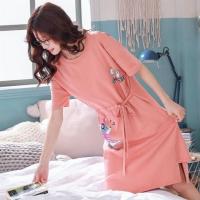 韩版睡裙女夏季薄款短袖中长款棉质家居服夏天睡衣女学生加大码mm