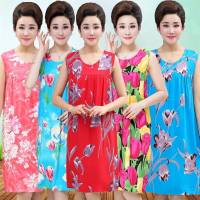 中老年女装人造棉睡裙妈妈装大码棉绸睡裙连衣裙体闲宽松家居服夏