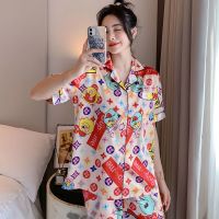 睡衣女夏季冰丝短袖薄款2021年新款夏天卡通仿真丝绸家居服两件套