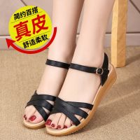 紅晴綖真皮凉鞋女2021夏季新款百搭平底妈妈孕妇防滑软底凉拖鞋女