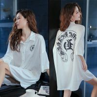 夏季睡衣女雪纺睡裙女男友风性感白衬衫冰丝睡衣中长薄款2021新款