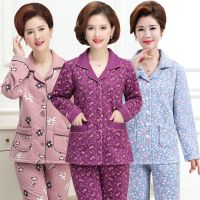 秋冬季中老年人睡衣女棉长袖加厚中年妈妈睡衣开衫老人家居服套装
