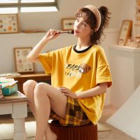 大码睡衣女夏季短袖韩版学生可爱薄款宽松甜美卡通两件套装家居服