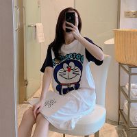 睡裙女夏季短袖纯棉宽松大码孕妇睡衣裙条纹学生薄款可外穿家居服