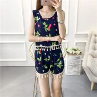 夏季可外穿睡衣女夏套装纯棉两件套无袖棉绸背心薄款女士绵绸短裤