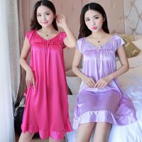 韩版冰丝睡衣胖mm睡裙加大女士性感短袖睡裙女薄款夏天宽松家居服