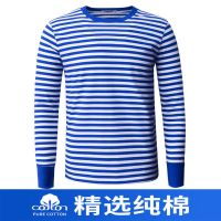 高档男装长袖纯棉t恤 2021年春夏新款男士圆领条纹刺绣复古海魂衫