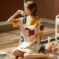 睡衣女夏季棉质薄款短袖在逃公主外穿中裙睡裙少女家居服圆领夏天