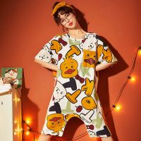 睡衣女夏季纯棉薄款连体裤裙夏天可爱防走光睡裙大码家居服春秋款