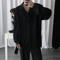 短句先生暗黑禁欲系黑色衬衫男长袖韩版设计感慵懒风气质宽松衬衣