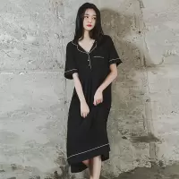 性感睡裙女带胸垫网红长款过膝短袖高档夏天孕妇大码睡衣女