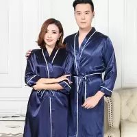 睡袍春秋季情侣浴袍丝绸睡衣男女士睡裙春秋季男浴衣