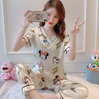 可外穿冰丝睡衣女夏长裤短袖薄款韩版可爱甜美春秋休闲家居服套装