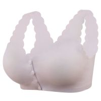 妈妈文胸夏季薄款轻盈透气无钢圈一片式前开扣胸罩中老年一片式女