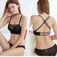 美背抹胸式内衣女小胸性感交叉蕾丝网纱裹胸防走光无钢圈聚拢文胸