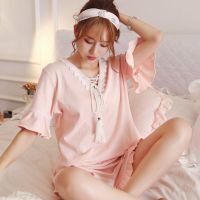 中国风夏天睡衣女纯棉薄款古风旗袍汉服套装短袖宽松公主风家居服|纯棉-20766 XL[建议140-160斤]