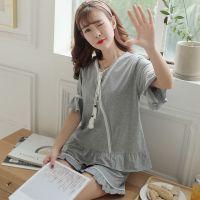 中国风夏天睡衣女纯棉薄款古风旗袍汉服套装短袖宽松公主风家居服|纯棉-20533灰色 S[建议斤以内]