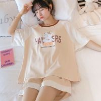 睡衣女夏季短袖棉质薄款两件套装大码韩版学生可爱卡通新款家居服