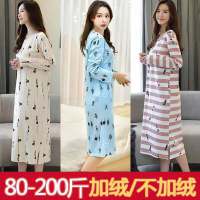 大码睡裙女韩版长款睡衣秋冬加绒可外穿宽松家居服