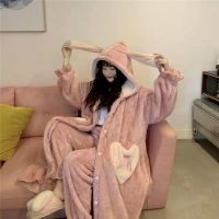 韩版秋冬珊瑚绒睡衣女套装学生可爱加绒加厚ins睡袍睡裙家居服