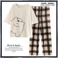 睡衣女夏季棉质短袖长裤套装卡通2021年新款春秋薄款家居服