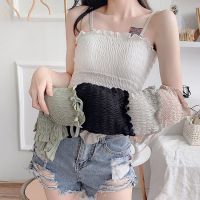 抹胸美背背心褶皱波浪边内搭显瘦打底小吊带夏季外穿可调节肩带