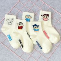 3|5双袜子女韩版中筒日系学院风可爱学生卡通蜡笔小新网红in|蜡笔小新白色组合5双装 均码(35-40)收藏店铺优先发货