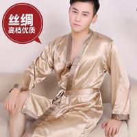 春夏季男士长袖睡袍冰丝绸浴袍睡衣真丝长款浴衣薄款秋系带家居服