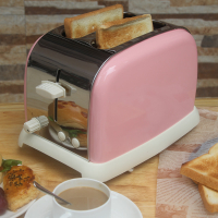 多士炉英伦复古家用不锈钢法耐(FANAI)全自动吐司机早餐烤面包机2片 C款多士炉粉红迷人送烤架防尘盖