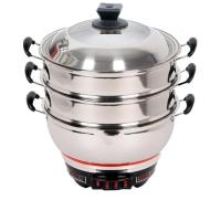 蒸菜电蒸笼法耐(FANAI)电蒸锅家用多功能锅蒸锅插电大号直径36cm38厘 30人使用内径40cm1锅三笼特厚款