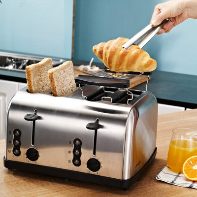 多士炉不锈钢早餐吐司机法耐(FANAI)家用全自动2片烤面包机烤箱 原色4片机+烤架+面包夹628+烤架+面包夹