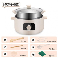 快速汤锅办公室电热锅炖不法耐(FANAI)沾插电一体电蒸锅煮饭炒菜锅 (手动机械款)24CM不粘锅+蒸笼(适合2-3人)