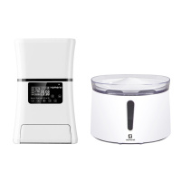 智能猫咪饮水机自动循环流动时光旧巷实木架宠物狗喝水喂水喂食器 双模喂食器+饮水机