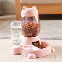 猫咪自动喂食器二合一体时光旧巷狗狗饮水机猫食盆猫粮盆猫碗宠物用品 少女粉1