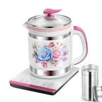 多功能玻璃养生壶加厚 法耐(FANAI)全自动烧水壶花茶黑茶煮茶器壶 1.8升陶瓷红玫瑰+网