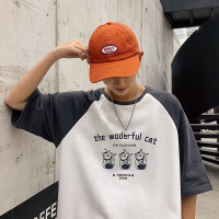 2019夏季新款韩版潮流宽松短袖印花T恤男潮牌打底衫圆领港风男装(90件起售)