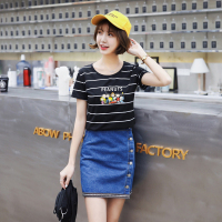 纯棉条纹短袖女t恤新款韩版夏装修身休闲百搭海军风半袖上衣(60件起售)