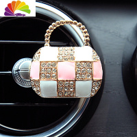 舒适主义创意车内空调出风口香水 卡通可爱镶钻汽车风口香水夹 车载装饰品 粉格包车用香水